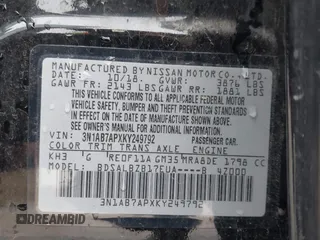 2019 Nissan Sentra SV with VIN 3N1AB7APXKY249792, listed as a IAAI auction lot 41889046 with 57,583 mi miles and . Bid and sale history available at DreamBid. Image 9.