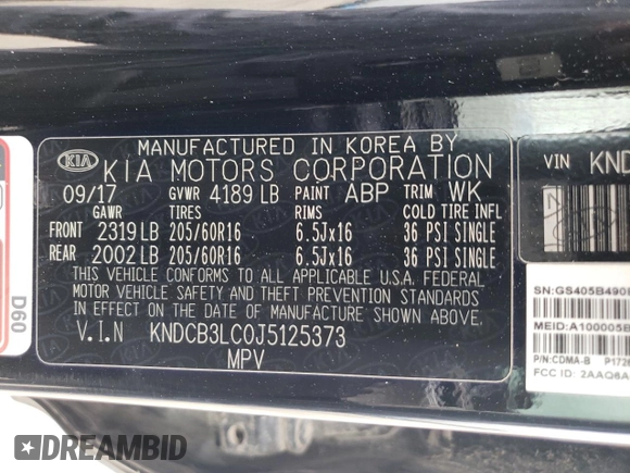 2018 Kia Niro FE with VIN KNDCB3LC0J5125373, listed as a Copart auction lot 70407434 with 109,381 mi miles and Clean Title. Bid and sale history available at carsss.com. Image 12.