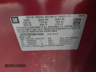 2011 GMC Terrain SLE-2 with VIN 2CTFLTECXB6415802, listed as a IAAI auction lot 41809215 with 113,846 mi miles. Bid and sale history available at carsss.com. Image 9.