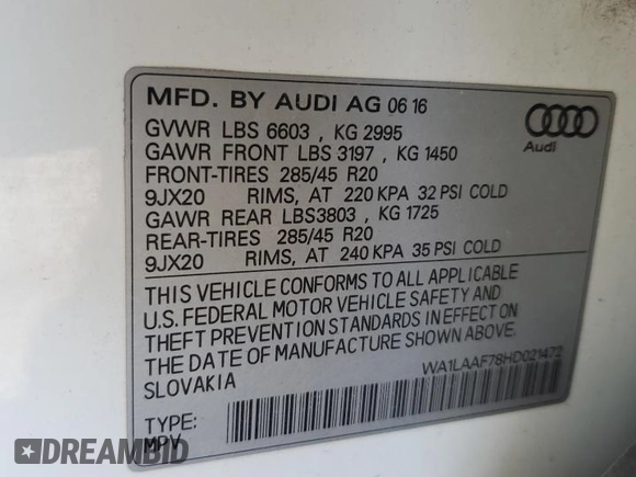 2017 Audi Q7 Premium Plus z VIN WA1LAAF78HD021472, wystawiony jako Copart lot #54384615 z przebiegiem 103 102 mil mil oraz Szkoda całkowita • Salvage title. Historia ofert i sprzedaży dostępna na DreamBid. Obrazek 13.