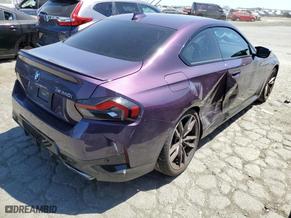 2022 BMW 2 Series M240i xDrive with VIN 3MW53CM01N8C35803, listed as a Copart auction lot 55769504 with 18,921 mi miles. Bid and sale history available at carsss.com. Image 3.