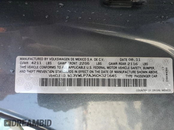 2012 Volkswagen Jetta SEL z VIN 3VWLP7AJ6CM321645, wystawiony jako Copart lot #55826355 z przebiegiem 178 683 mil mil oraz Szkoda całkowita • Salvage title. Historia ofert i sprzedaży dostępna na DreamBid. Obrazek 13.