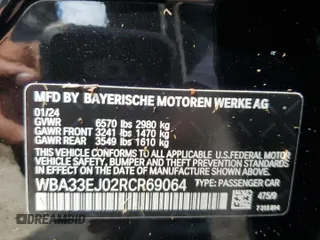 2024 BMW 7 Series 760i xDrive z VIN WBA33EJ02RCR69064, wystawiony jako Copart lot #74063964 z przebiegiem 2 938 mil mil oraz Nie do naprawy • Non repairable. Historia ofert i sprzedaży dostępna na DreamBid. Obrazek 13.