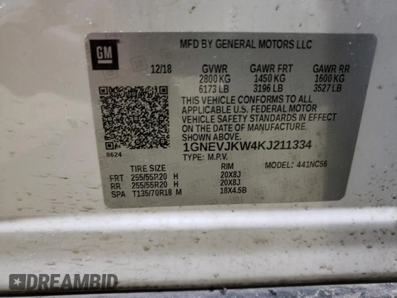 2019 Chevrolet Traverse RS with VIN 1GNEVJKW4KJ211334, listed as a Copart auction lot 46133715 with 99,345 mi miles and Salvage Title. Bid and sale history available at carsss.com. Image 15.