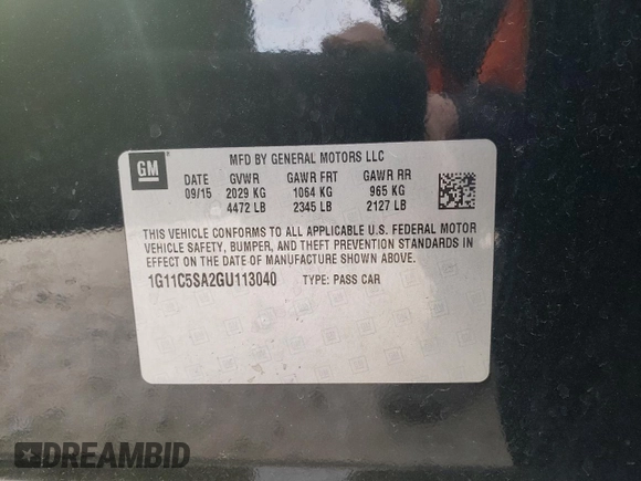 2016 Chevrolet Malibu Limited LT with VIN 1G11C5SA2GU113040, listed as a Copart auction lot 48412514 with 127,541 mi miles and Salvage Title. Bid and sale history available at carsss.com. Image 12.