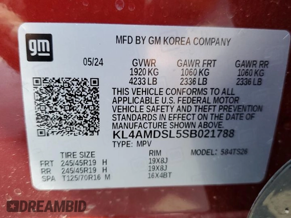 2025 Buick Encore GX Sport Touring with VIN KL4AMDSL5SB021788, listed as a Copart auction lot 50718585 with 6,597 mi miles and Salvage title. Bid and sale history available at DreamBid. Image 15.
