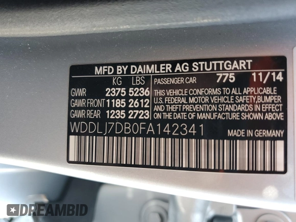 2015 Mercedes-Benz CLS 550 with VIN WDDLJ7DB0FA142341, listed as a Copart auction lot 55387945 with 56,525 mi miles and Salvage title. Bid and sale history available at DreamBid. Image 13.