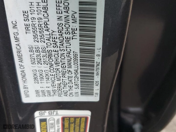 2020 Acura RDX w/Technology Pkg with VIN 5J8TC2H54LL009997, listed as a Copart auction lot 43806625 with 0 mi miles and Salvage Title. Bid and sale history available at carsss.com. Image 14.