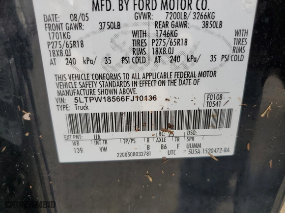 2006 Lincoln Mark LT with VIN 5LTPW18566FJ10136, listed as a Copart auction lot 75041864 with 134,298 mi miles and Salvage Title. Bid and sale history available at carsss.com. Image 13.