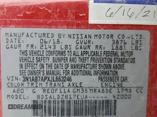 2018 Nissan Sentra SV with VIN 3N1AB7APXJL663246, listed as a Copart auction lot 47737365 with 0 mi miles and Salvage Title. Bid and sale history available at carsss.com. Image 12.