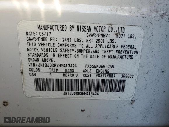 2017 Infiniti QX50 z VIN JN1BJ0RR2HM413424, wystawiony jako Copart lot #82097804 z przebiegiem Nie podano mil oraz Szkoda całkowita • Salvage title. Historia ofert i sprzedaży dostępna na DreamBid. Obrazek 12.