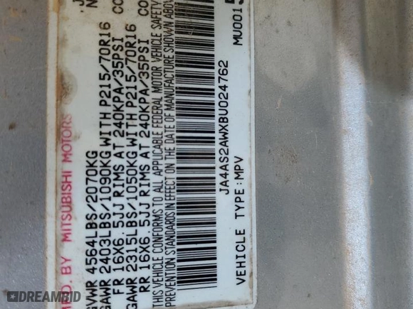 2011 Mitsubishi Outlander ES with VIN JA4AS2AWXBU024762, listed as a Copart auction lot 70789584 with 145,203 mi miles and Salvage Title. Bid and sale history available at carsss.com. Image 13.