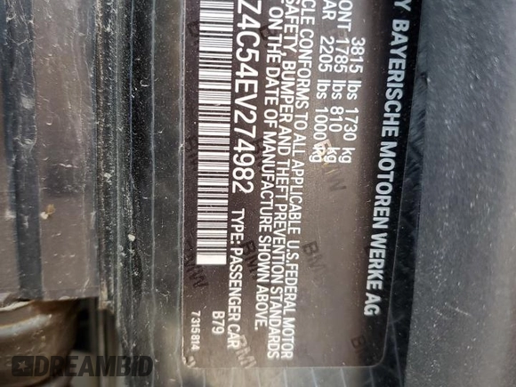 2014 BMW i3 with VIN WBY1Z4C54EV274982, listed as a Copart auction lot 61965915 with Not provided miles and Clean title. Bid and sale history available at DreamBid. Image 13.