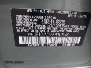 2015 Subaru Impreza Premium z VIN JF1GJAC65FH019578, wystawiony jako IAAI lot #41675318 z przebiegiem 74 769 mil mil oraz . Historia ofert i sprzedaży dostępna na DreamBid. Obrazek 9.