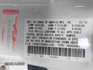 2016 Acura TLX Technology z VIN 19UUB1F56GA013295, wystawiony jako IAAI lot #42011330 z przebiegiem 98 256 mil mil oraz . Historia ofert i sprzedaży dostępna na DreamBid. Obrazek 9.