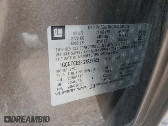2016 Chevrolet Colorado 4WD LT z VIN 1GCGTCE32G1237765, wystawiony jako Copart lot #53647745 z przebiegiem 27 834 mil mil oraz Nie do naprawy • Non repairable. Historia ofert i sprzedaży dostępna na DreamBid. Obrazek 12.