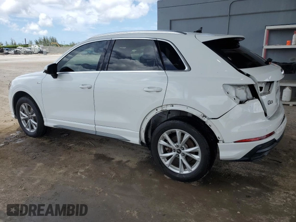 2021 Audi Q3 S line Premium with VIN WA1DECF3XM1045978, listed as a Copart auction lot 59963385 with 43,074 mi miles and Salvage title. Bid and sale history available at DreamBid. Image 2.