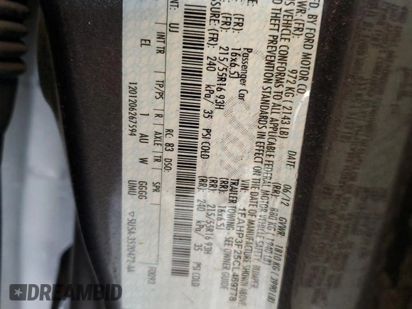 2012 Ford Focus SE with VIN 1FAHP3F25CL469778, listed as a Copart auction lot 68039544 with 120,696 mi miles and Salvage Title. Bid and sale history available at DreamBid. Image 15.