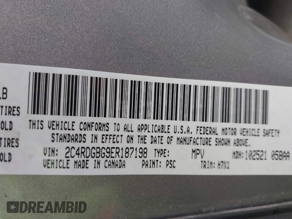 2014 Dodge Grand Caravan American Value with VIN 2C4RDGBG9ER187198, listed as a IAAI auction lot 41669334 with 204,803 mi miles and . Bid and sale history available at DreamBid. Image 9.