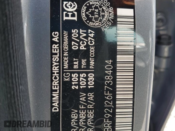 2006 Mercedes-Benz C 280 Luxury with VIN WDBRF92J26F738404, listed as a Copart auction lot 59291165 with 86,479 mi miles and Salvage title. Bid and sale history available at DreamBid. Image 12.