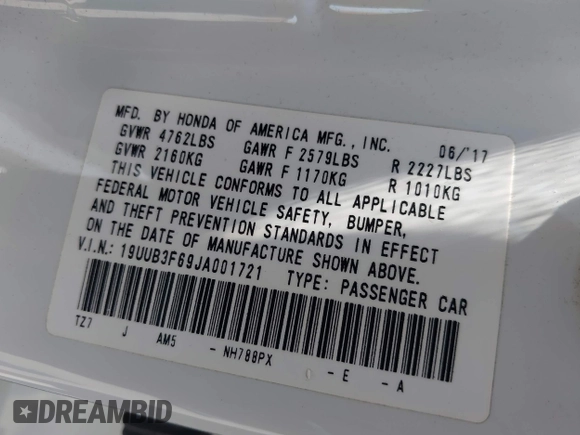 2018 Acura TLX w/A-SPEC Pkg with VIN 19UUB3F69JA001721, listed as a IAAI auction lot 42126994 with 100,020 mi miles and . Bid and sale history available at DreamBid. Image 9.