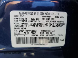 2021 Infiniti Q50 Luxe with VIN JN1EV7BR7MM755031, listed as a Copart auction lot 57383075 with 35,903 mi miles and Salvage title. Bid and sale history available at DreamBid. Image 12.