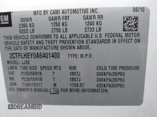2010 GMC Terrain SLT-2 with VIN 2CTFLHEY9A6401400, listed as a IAAI auction lot 41576843 with 127,336 mi miles and . Bid and sale history available at carsss.com. Image 9.