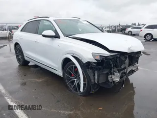 2020 Audi Q8 Premium Plus with VIN WA1EVAF1XLD001371, listed as a IAAI auction lot 41598033 with 39,744 mi miles and . Bid and sale history available at DreamBid. Image 1.
