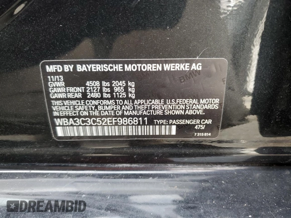 2014 BMW 3 Series 320i xDrive с VIN WBA3C3C52EF986811, выставлен на аукционе Copart как лот 53468485 с пробегом 108 210 миль миль и Списание • Salvage title. История ставок и продаж доступна на DreamBid. Изображение 12.