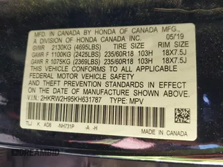 2019 Honda CR-V Touring with VIN 2HKRW2H95KH631787, listed as a IAAI auction lot 41844394 with 262,398 mi miles. Bid and sale history available at carsss.com. Image 9.