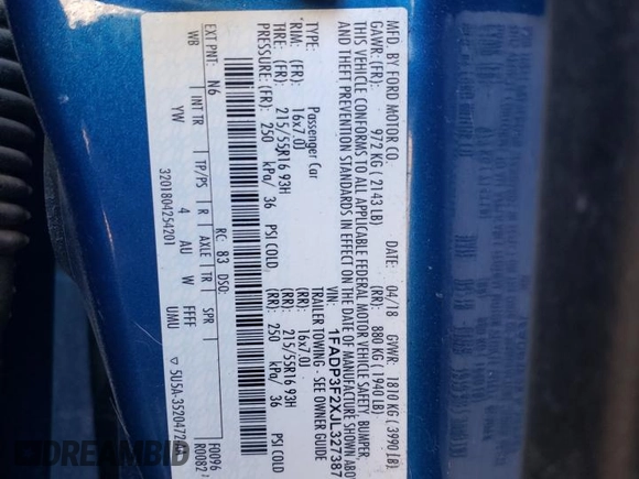 2018 Ford Focus SE z VIN 1FADP3F2XJL327387, wystawiony jako Copart lot #46927835 z przebiegiem 61 707 mil mil oraz Szkoda całkowita • Salvage title. Historia ofert i sprzedaży dostępna na DreamBid. Obrazek 14.