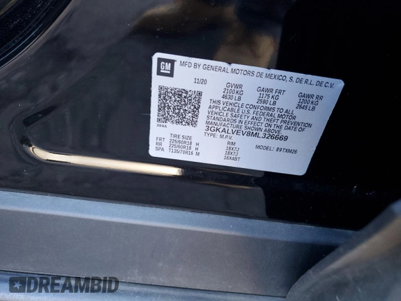 2021 GMC Terrain SLT with VIN 3GKALVEV8ML326669, listed as a Copart auction lot 82095864 with 41,943 mi miles and Salvage Title. Bid and sale history available at DreamBid. Image 14.