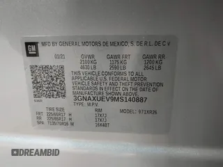 2021 Chevrolet Equinox LT z VIN 3GNAXUEV9MS140887, wystawiony jako IAAI lot #42246019 z przebiegiem 65 108 mil mil oraz . Historia ofert i sprzedaży dostępna na DreamBid. Obrazek 9.