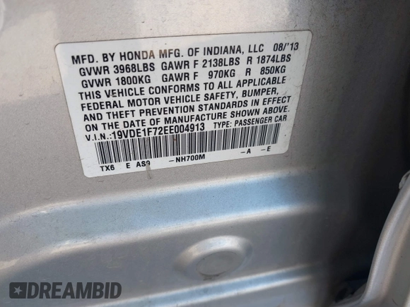 2014 Acura ILX Technology with VIN 19VDE1F72EE004913, listed as a IAAI auction lot 41421099 with 101,895 mi miles and . Bid and sale history available at DreamBid. Image 9.
