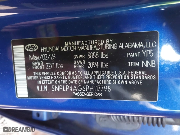 2023 Hyundai Elantra Limited with VIN 5NPLP4AG6PH117798, listed as a IAAI auction lot 41776579 with 13,727 mi miles. Bid and sale history available at carsss.com. Image 9.