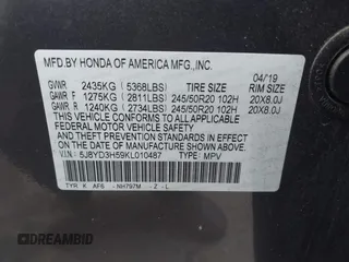 2019 Acura MDX Technology z VIN 5J8YD3H59KL010487, wystawiony jako IAAI lot #41478493 z przebiegiem 55 315 mil mil oraz . Historia ofert i sprzedaży dostępna na DreamBid. Obrazek 9.