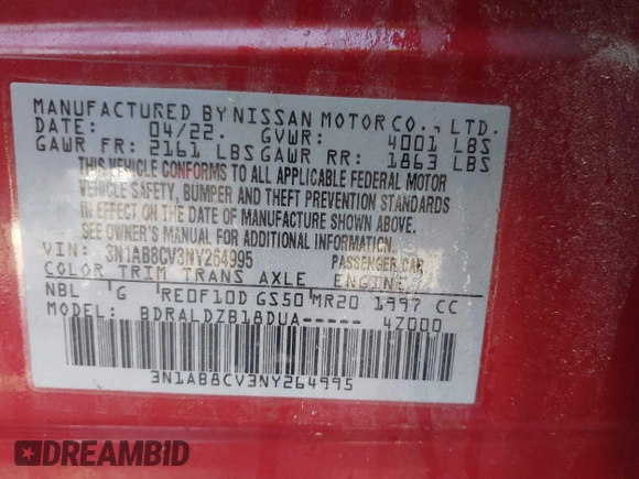 2022 Nissan Sentra SV with VIN 3N1AB8CV3NY264995, listed as a IAAI auction lot 41989200 with 32,072 mi miles and . Bid and sale history available at DreamBid. Image 9.