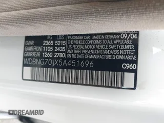 2005 Mercedes-Benz S 430 z VIN WDBNG70JX5A451696, wystawiony jako IAAI lot #42402391 z przebiegiem 174 030 mil mil oraz . Historia ofert i sprzedaży dostępna na DreamBid. Obrazek 9.