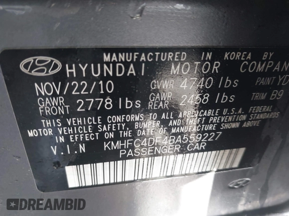 2011 Hyundai Azera Limited z VIN KMHFC4DF4BA559227, wystawiony jako IAAI lot #41975114 z przebiegiem 134 477 mil mil oraz . Historia ofert i sprzedaży dostępna na DreamBid. Obrazek 9.