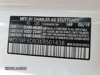 2019 Mercedes-Benz C 300 z VIN WDDWF8DB3KR501438, wystawiony jako Copart lot #51296765 z przebiegiem 50 710 mil mil oraz Szkoda całkowita • Salvage title. Historia ofert i sprzedaży dostępna na DreamBid. Obrazek 12.