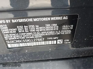 2019 BMW X5 xDrive40i with VIN 5UXCR6C55KLL27667, listed as a IAAI auction lot 41696852 with 55,387 mi miles. Bid and sale history available at carsss.com. Image 9.