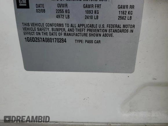 2008 Cadillac STS RWD z VIN 1G6DZ67A080170284, wystawiony jako Copart lot #78789724 z przebiegiem 185 571 mil mil oraz Szkoda całkowita • Salvage title. Historia ofert i sprzedaży dostępna na DreamBid. Obrazek 14.