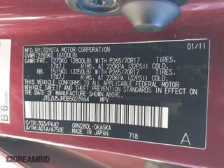 2011 Toyota 4Runner SR5 with VIN JTEZU5JR0B5023964, listed as a IAAI auction lot 41680096 with 245,326 mi miles. Bid and sale history available at carsss.com. Image 9.