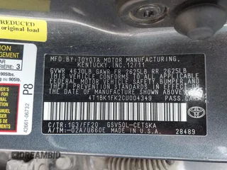 2012 Toyota Camry SE with VIN 4T1BK1FK2CU004349, listed as a IAAI auction lot 41814785 with 110,134 mi miles. Bid and sale history available at carsss.com. Image 9.