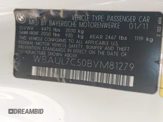 2011 BMW 1 Series 128i with VIN WBAUL7C50BVM81279, listed as a IAAI auction lot 42762091 with 193,062 mi miles and . Bid and sale history available at DreamBid. Image 9.