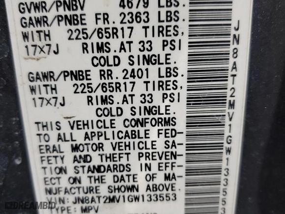 2016 Nissan Rogue S with VIN JN8AT2MV1GW133553, listed as a Copart auction lot 49231645 with 188,530 mi miles and Salvage Title. Bid and sale history available at carsss.com. Image 13.