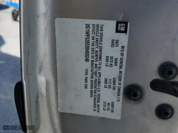 2003 Chevrolet Impala with VIN 2G1WF52E539400248, listed as a Copart auction lot 49324385 with 242,444 mi miles and Salvage Title. Bid and sale history available at carsss.com. Image 14.