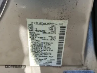 2004 Nissan Quest SE with VIN 5N1BV28U84N313024, listed as a Copart auction lot 83818264 with 169,906 mi miles and Salvage Title. Bid and sale history available at carsss.com. Image 13.