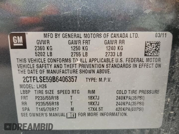 2011 GMC Terrain SLE-2 with VIN 2CTFLSE59B6406357, listed as a Copart auction lot 54790955 with 134,406 mi miles and Clean Title. Bid and sale history available at carsss.com. Image 13.