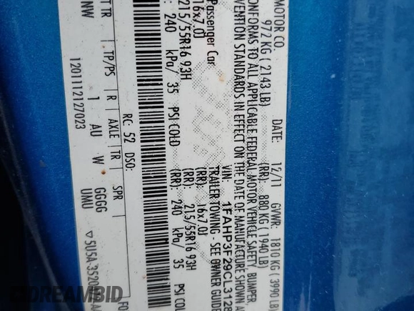 2012 Ford Focus SE z VIN 1FAHP3F29CL312819, wystawiony jako Copart lot #58964725 z przebiegiem 145 379 mil mil oraz Szkoda całkowita • Salvage title. Historia ofert i sprzedaży dostępna na DreamBid. Obrazek 12.